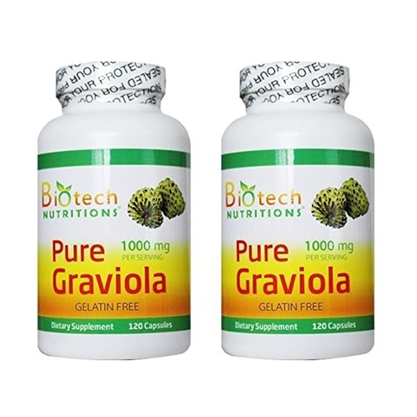 Biotech Nutritions Pure Graviola, 1000 mg, 240 Capsules (120x 2 Pack)