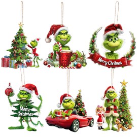 Joyoldelf Grinch Christmas Decorations - 6Pcs Christmas Ornaments Grinch Pendants for Hanging on Xmas Tree, Christmas Tree Decorations Indoor Home Party Gifts
