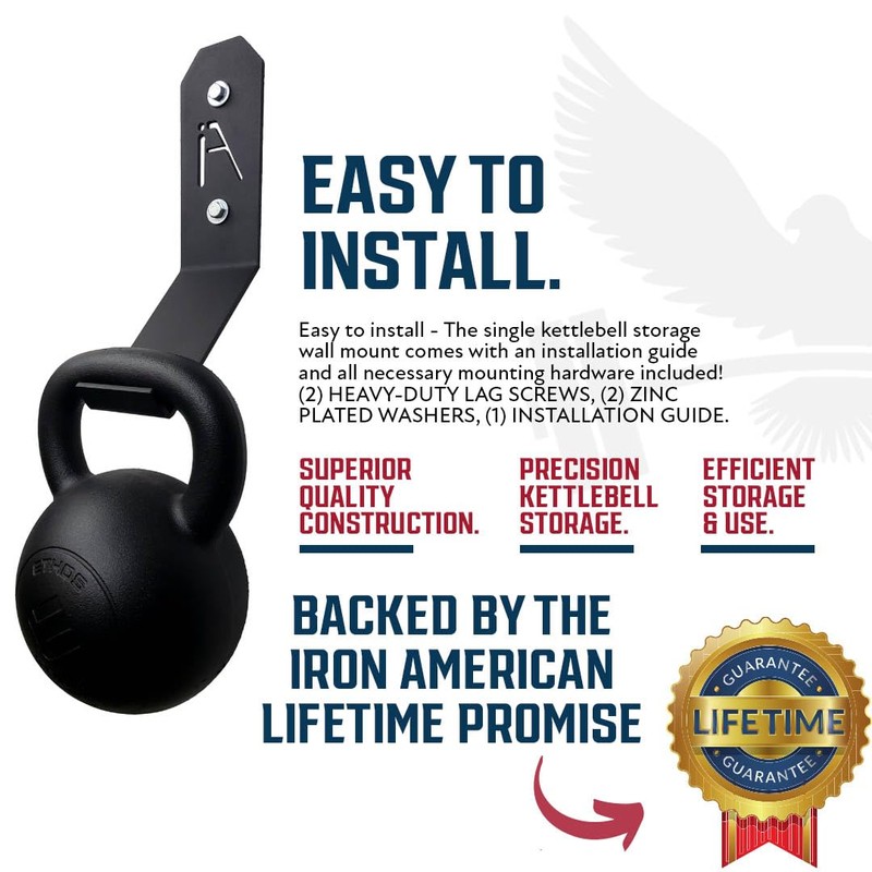 IRON AMERICAN Kettlebell Hook Gym Wall Mount Hanger, 200+ Pound