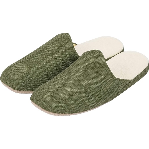 Rib Heart 82216-53 Slippers, Grey's, Moss Green, Size M, 9.1 - 9.6 inches (23 - 24.55 cm), Stylish, Washable