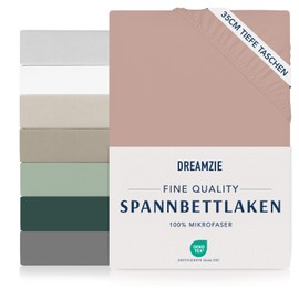 Dreamzie Fitted Sheet 140 x 190/200 cm - 35 cm Deep Pocket - 100% Microfibre Bed Sheet - Light Pink, Tested for Harmful Substances (Oeko Tex), Bed Sheet with Elastic Band