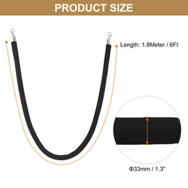 PATIKIL 6 Feet Black Velvet Stanchion Rope, Crowd Control Barrier Rope with Snap Hooks for Posts Stands Queue Divider of Hotel Theater, Silver