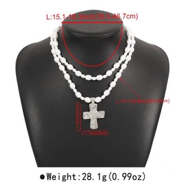 Chunky Pearl Cross Necklace for Women Trendy Gold Statement Necklace Set Crucifix Pendant Necklaces Charm Layered Necklaces Everyday Christian Jewelry(Silver1)