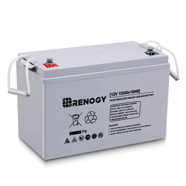 Renogy Deep Cycle AGM 12 Volt 100Ah Battery w/ Box, 3% Self-Discharge Rate, 1100A Max Discharge Current, Safe Charge Appliances for RV, Camping, Cabin, Marine and Off-Grid System, Maintenance-Free
