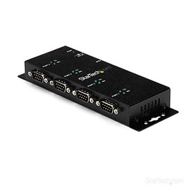 StarTech.com 4 Port USB to Serial RS232 Adapter - Wall Mount - Din Rail - COM Port Retention - FTDI USB to DB9 RS232 Hub (ICUSB2324I),Black
