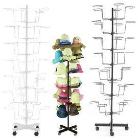 AngelcityCC 7 Tier Hats Stand Display, Hat Rotating Display Retail Tower with 35 Hooks Hat Display Rack Free Standing Metal Floor Caps Head-wear Stand