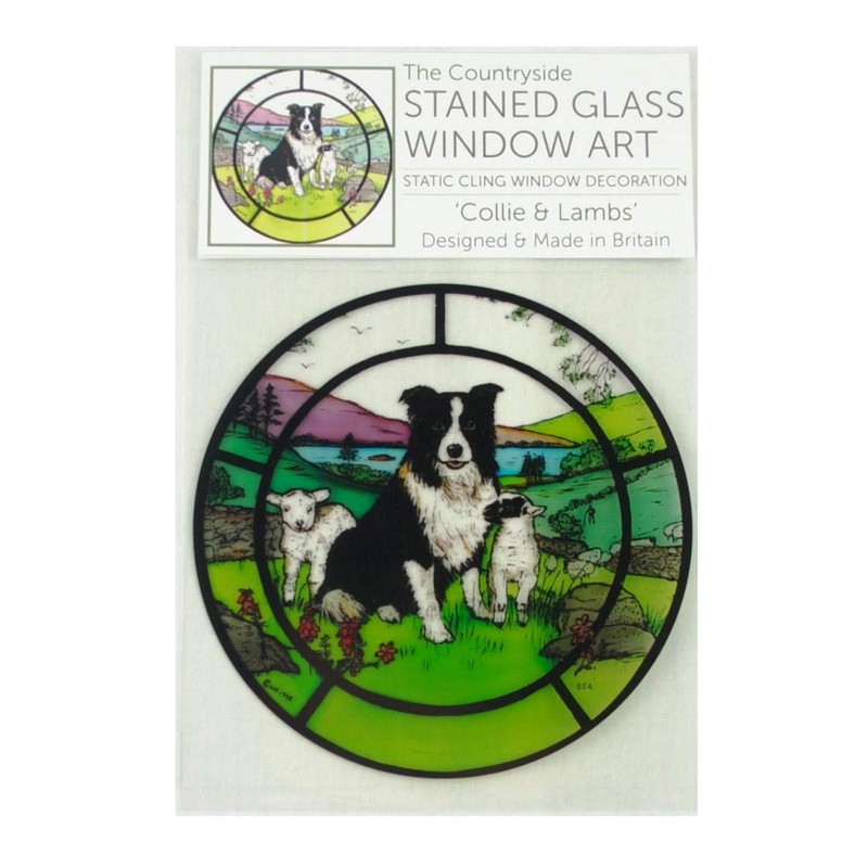 HENSITA Static Window Cling in a Collie Dog & Lambs