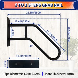 Wall Mounted handrail, Garage Railing with Matte Black Finished, Grab Bars for Garage, Porch, Garden 1 to 3 Steps Stairs(28.7" Length)