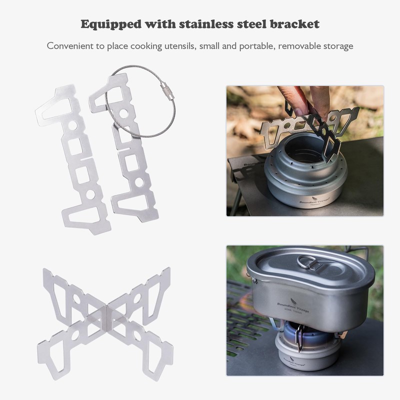 Boundless Voyage Titanium Spirit Burner Mini Alcohol Stove with Brackets