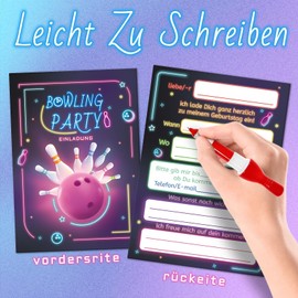 Ourdort Bowling Party Bags, Pack of 36, Bowling Medals with Three-Colour Nylon Band, Invitation Cards, Bowling Retractable Ballpoint Pen, Gift Bags, Bowling Birthday Decoration, Bowling Gift