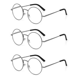 EYE ZOOM 3 Pack Metal Frame Round Reading Glasses with Spring Hinge (Gunmetal, +3.00 Strength)