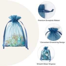QIANF 20 Pcs Navy Organza Bags 5X7 inch for Wedding Favors with Drawstring, Mesh Gift Bags Jewelry Pouch Treat Bag for Candy Bridal Shower Party Favor Christmas