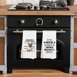 Sviojuce Funny French Bulldog Dog Anatomy Kitchen Towels Decorative 16x24 Set of 2, Dish Tea Towel Gifts for French Bulldog Lovers, in This House We Narrate the Dogs Thoughts Bathroom Hand Towel Decor