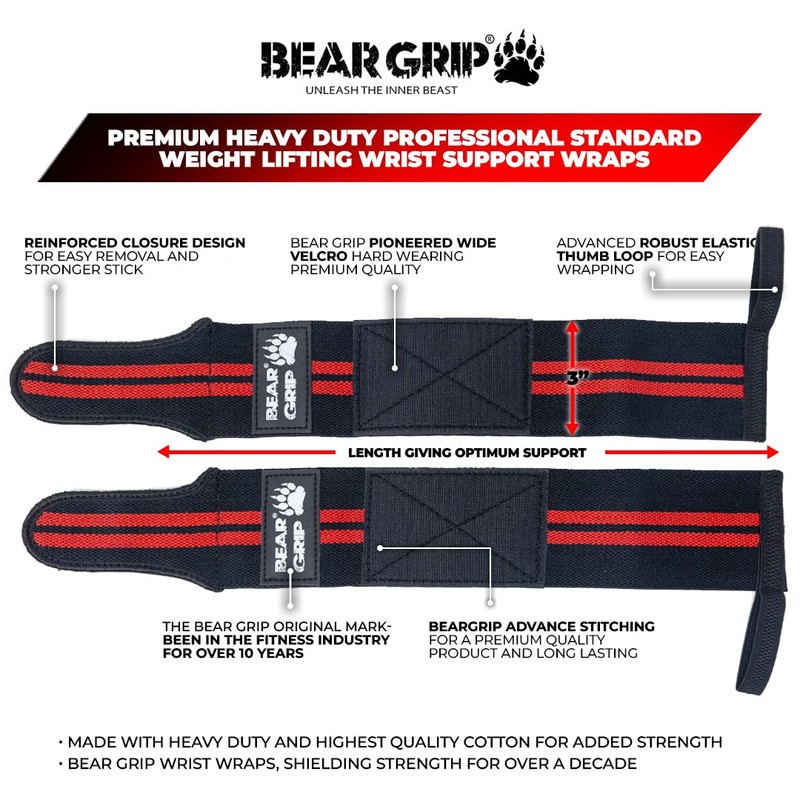 BEAR GRIP - Weight lifting wrist support wraps (Sold in