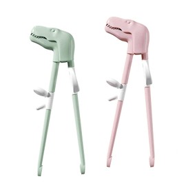 Training Chopsticks 2 Pairs for Kids Cute Animal Shape Children Learning Chopsticks helper Non-slippery Reusable and Dishwasher Safe (Pink+Green)