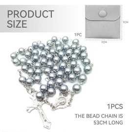 Calkkrer Catholic Rosary, Communion Rosary with Retro Cross, Velvet Gift Bag, Elegant Cross, Christening Communion Wedding Communion Party (Grey)