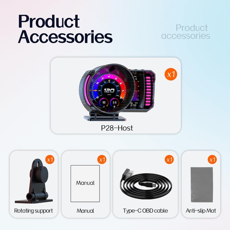 wiiyii OBD2 Gauge Display Heads Up Display for Cars,Speedometer for