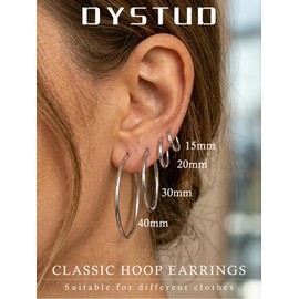 Dystud 4 Pairs Silver Hoop Earrings Set, Hypoallergenic 14K White Gold Plated Hoop Earrings for Sensitive Ears, Lightweight Big Small Huggie Hoop Stacks for Multiple Piercings Jewelry Gifts 15/20/30/40mm