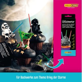 DECOCINO Lightsabers Pack of 12 - 10.5 cm - Reusable Muffin Toppers in Red, Blue and Green - Ideal for Decorating Cupcakes, Cakes or Cakes