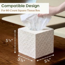 CHI AN HOME 5.9” Capiz Tissue Box Cover, Square Decorative Tissue Holder with Bottom Slider, Handmade Bathroom Accessories, Elegant White Cube for Vanity, Bedroom, Office & Coastal Décor (Natural)