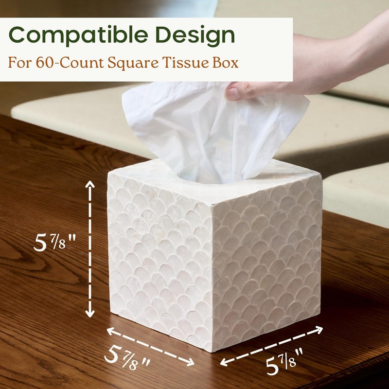 CHI AN HOME 5.9” Capiz Tissue Box Cover, Square Decorative