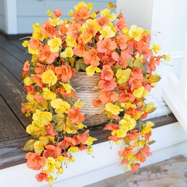 HyeFlora Hibiscus Fall Flowers Artificial Hanging Flowers Plants for Outdoors Autumn Decoration, 4pcs Silk Hibiscus Vines Realistic UV Resistant Faux Flowers for Outside Planters Yard Garden Home, Mix