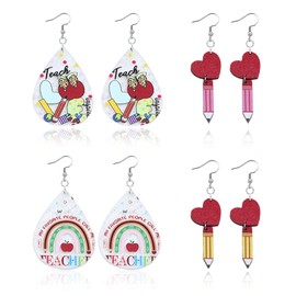 Stocking Stuffers for Teens 4 Pairs Teacher Earrings Teacher Earrings Gift Set Colorful Acrylic Books Earrings Creative Funny Pencil Teacher Earrings for Teacher Appreciation Gifts (Teacher Earrings-Set A)