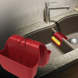 OKeanu Sponge Holder for Kitchen Sink, Silicone Sink Saddle Caddy Organizer Rack, Sponges Holder Over Faucet, Hanging Kitchen Organizer Accessories Rack Basket - Red