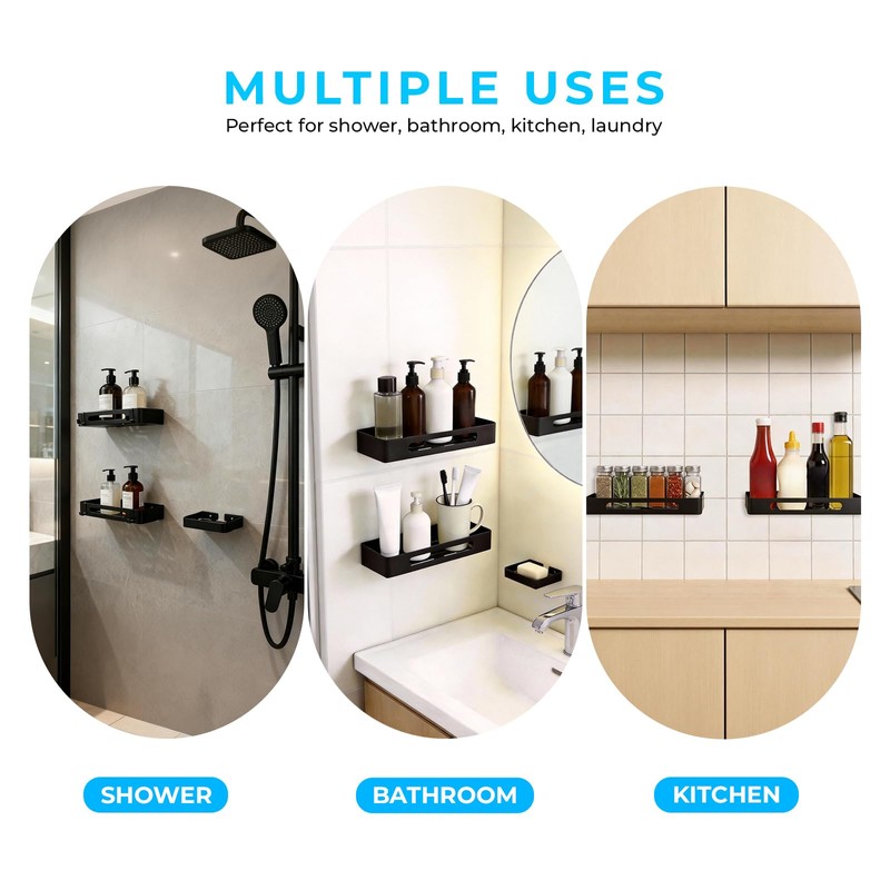 Shower Caddy Adhesive, 304 Stainless Steel, 3 Pack, Black
