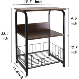 Garden 4 you End Table 2PC Side Table 3 Tiers Nightstand Industrial Retro Storage Shelf for Living Room Bedroom Kitchen Family and Office,Stable Wood and Metal Frame