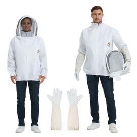 Bee Suit Jacket - Beekeeper Jacket for Men and Women, Hat with Veil - Puncture Resistant Professional Bee Jacket with Beekeeping Gloves Made of Sheepskin (M)