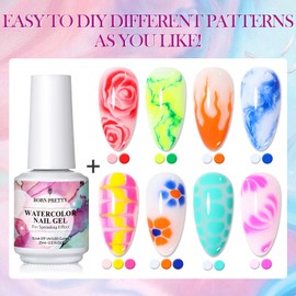 Born Pretty Nail Blooming Nail Gel, 15ml Clear Watercolor Gel Polish UV LED Blossom Gel Polish for Spreading Effect, Marble, Natural Stone, Watercolor, Floral Print Nail Art Design Manicure