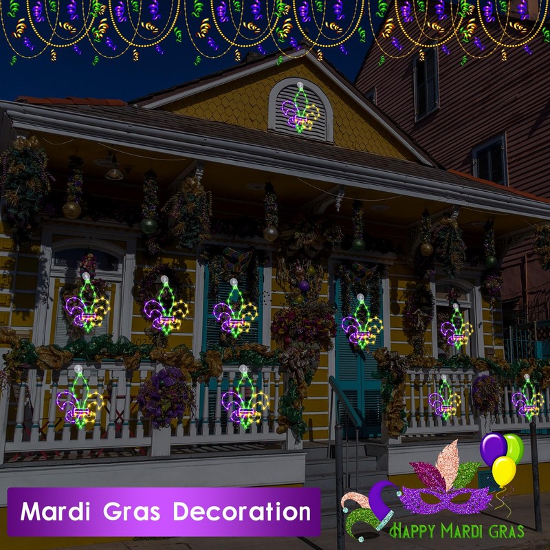 Rossesay 2 Pcs Mardi Gras Window Lights Mardi Gras Window