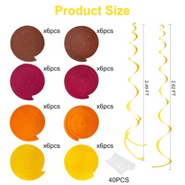 36 Pcs Fall Hanging Swirl Decorations Brown Burgundy Orange Yellow Felt Swirl Streamer Spiral Ceiling Decorations Garland for Autumn Thanksgiving Harvest Birthday Wedding Bridal Shower Party Supplies