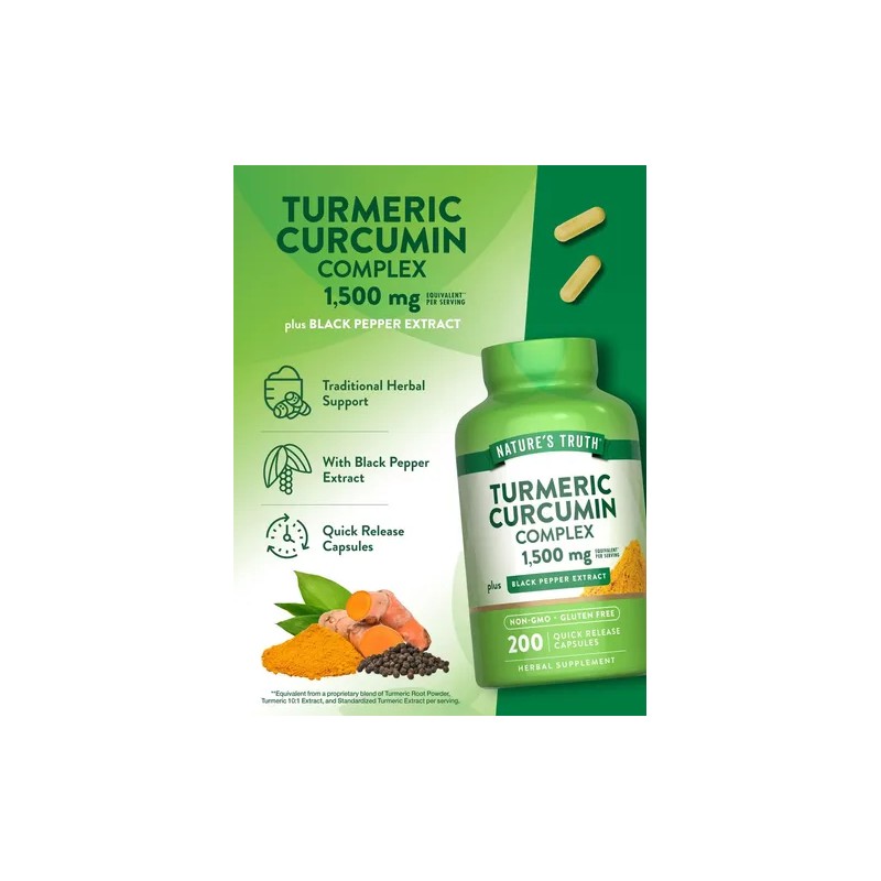 Nature's Truth Cúrcuma Curcumina 1500mg 200 Cápsulas