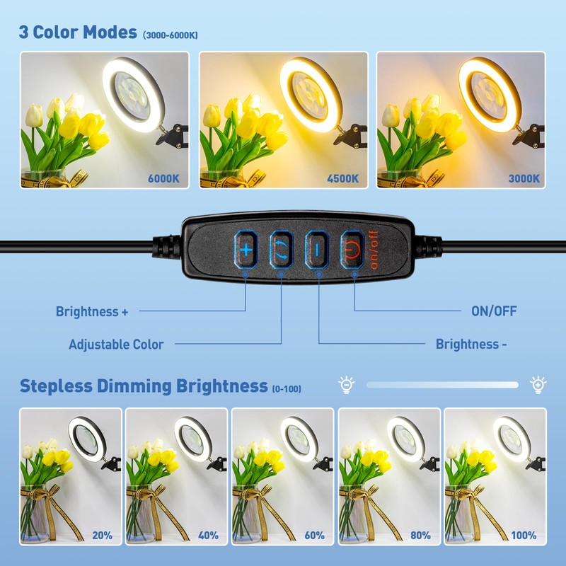 HITTI 10X Magnifying Glass with Light, 1,800 Lumens Stepless Dimmable,