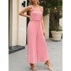 Tanou Women's 2024 Pleated Empire Waist Jumpsuits Smocked One Piece