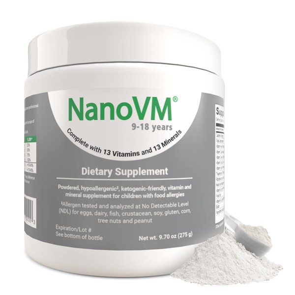 NanoVM NanoVM 9-18 Years, Allergen-Free Kids Multivitamin, Unflavored Powdered Vitamins,