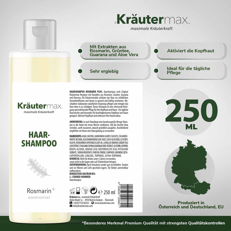 Kräutermax Rosemary Shampoo Hair Shampoo for Hair Care with Rosemary