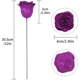 ICBOX Artificial Roses,30PCS Purple Glitter Roses Glitter Flowers for Crafts Wedding Bouquet Home Decoration(Purple)