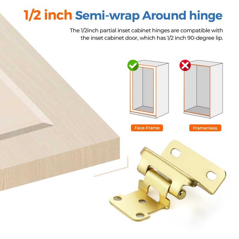 JOYDECOR 60 Pack 30 Pairs Gold Semi-Overlay 1/2 Inch Self-Close