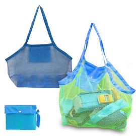 Zamety Pack of 2 Mesh Bag Sand Toy, High-Quality Sand Toy Bag, Large Sand Bag, Foldable Beach Bag Children, for Family Beach Holidays Outdoor Holidays