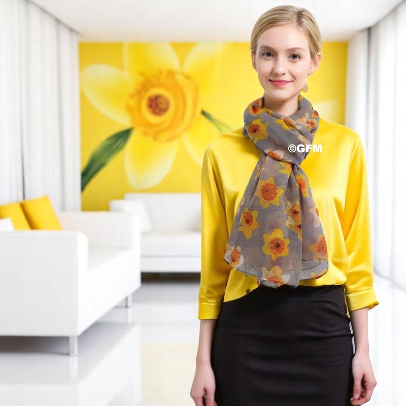 GFM® Women's Daffodil Flower Print Scarf - All Seasons Scarf