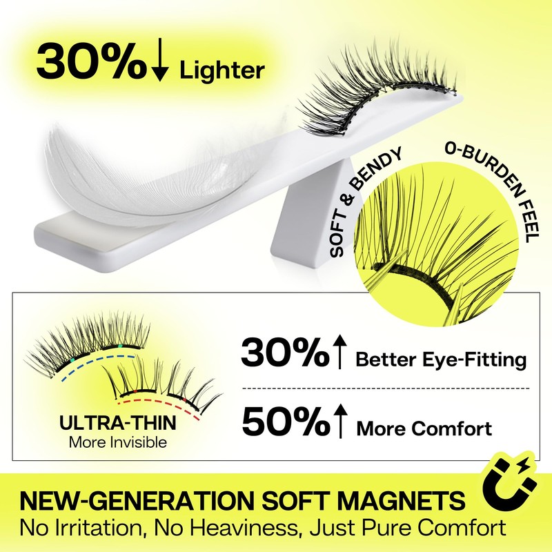 CALAILIS Magnetic Eyelashes with Applicator Upgrade Soft Magnetic Eyelashes Natural