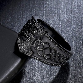 Joliernelle Men's Ring Thor's Hammer Nordic Viking Jewellery Stainless Steel Size 54 to 69, Non-precious metal