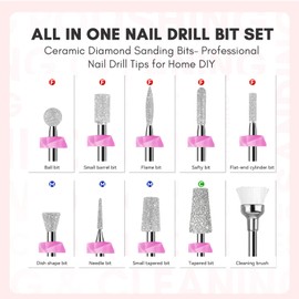 Makartt Nail Drill Bits:10Pcs Dimond Sanding Bit Sets for Nail Drill E-File,Upgraded Cuticle Cleaner Nail Bit Kit Tool Bits for Acrylic Nail Art Tools Nails Manicure Nail Prep,Nail Salon Home DIY Use