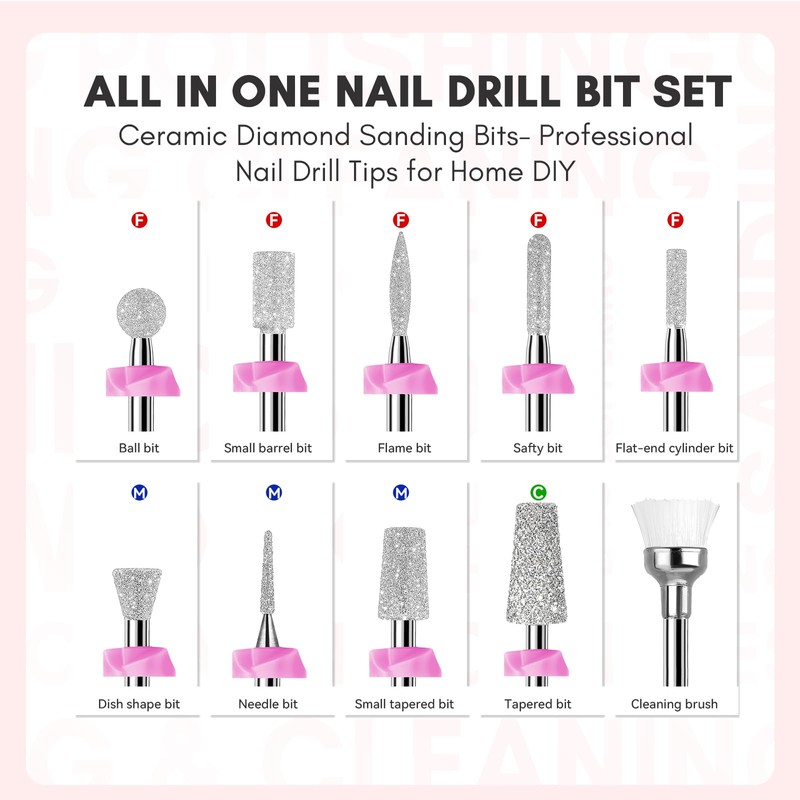Makartt Nail Drill Bits:10Pcs Dimond Sanding Bit Sets for Nail