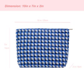 Makeup Bags for Purse Zipper Cosmetic Pouch Large Travel Canvas Make Up Organizer Tool Pouch for Women and Girls,Grid Blue