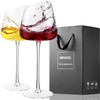 Slanted Red Wine Glasses, Set of 2, Modern, Crystal, Hand