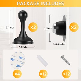 6 Pack Magnetic Door Stop No Drilling Door Stop with 3D Adhesive Tapes Keep Door Open Door Stainless Steel Screws for Stronger Mount (Black)